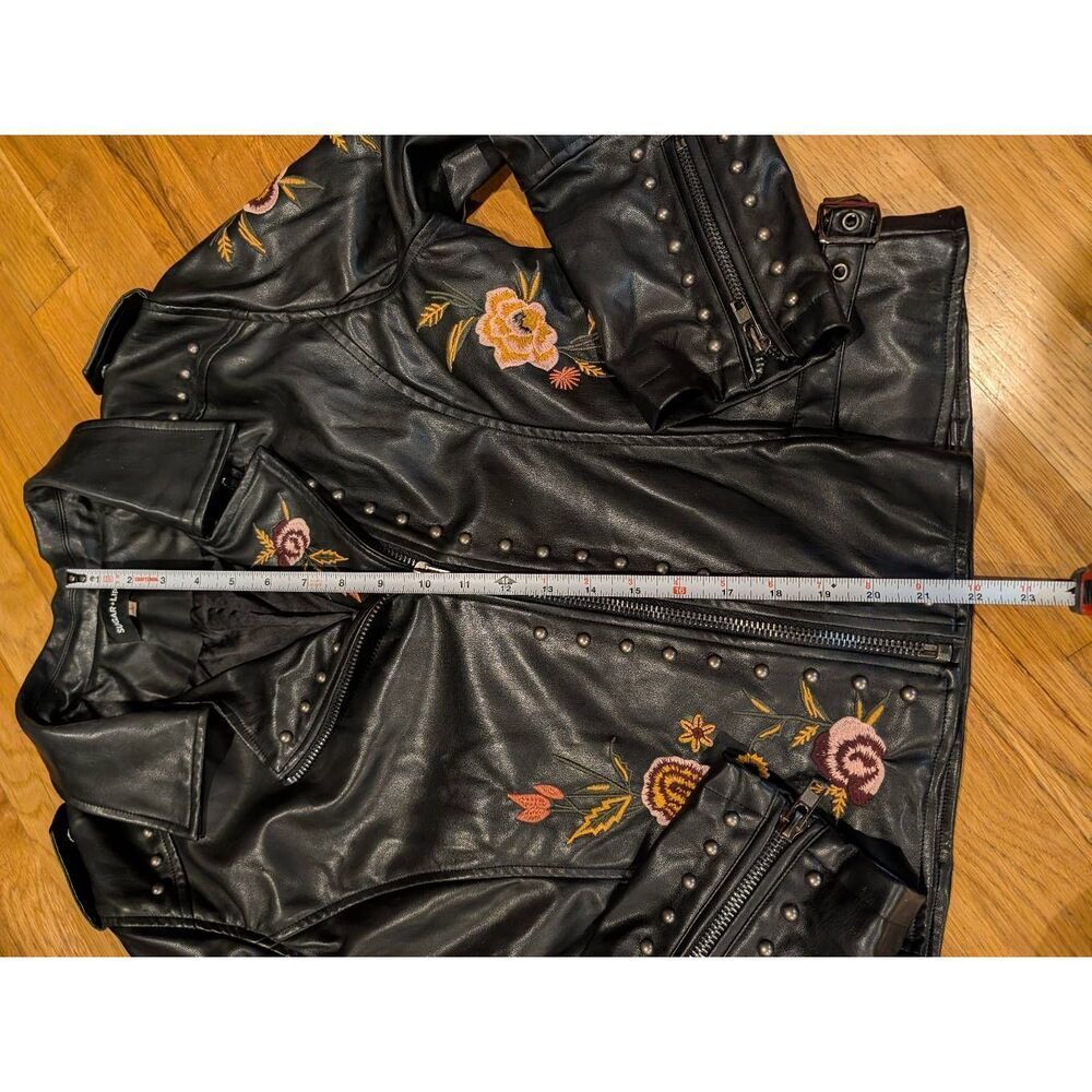 Embroidered Studded Moto Faux Leather Jacket Women's Large Sugarlips - Picture 12 of 16